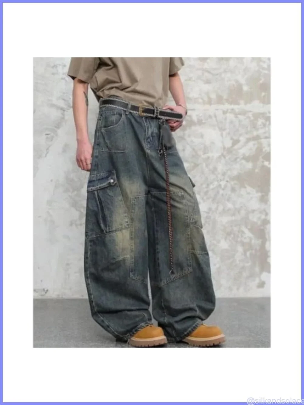 Baggy Cargo Wide Leg Denim Jeans Men Barrel Oversized Street Style